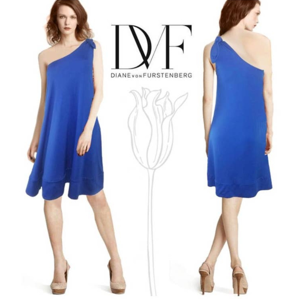 Diane Von Furstenberg Silk Giri One-Shoulder Knee length Dress